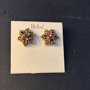 Gold and Pink Floral Earrings